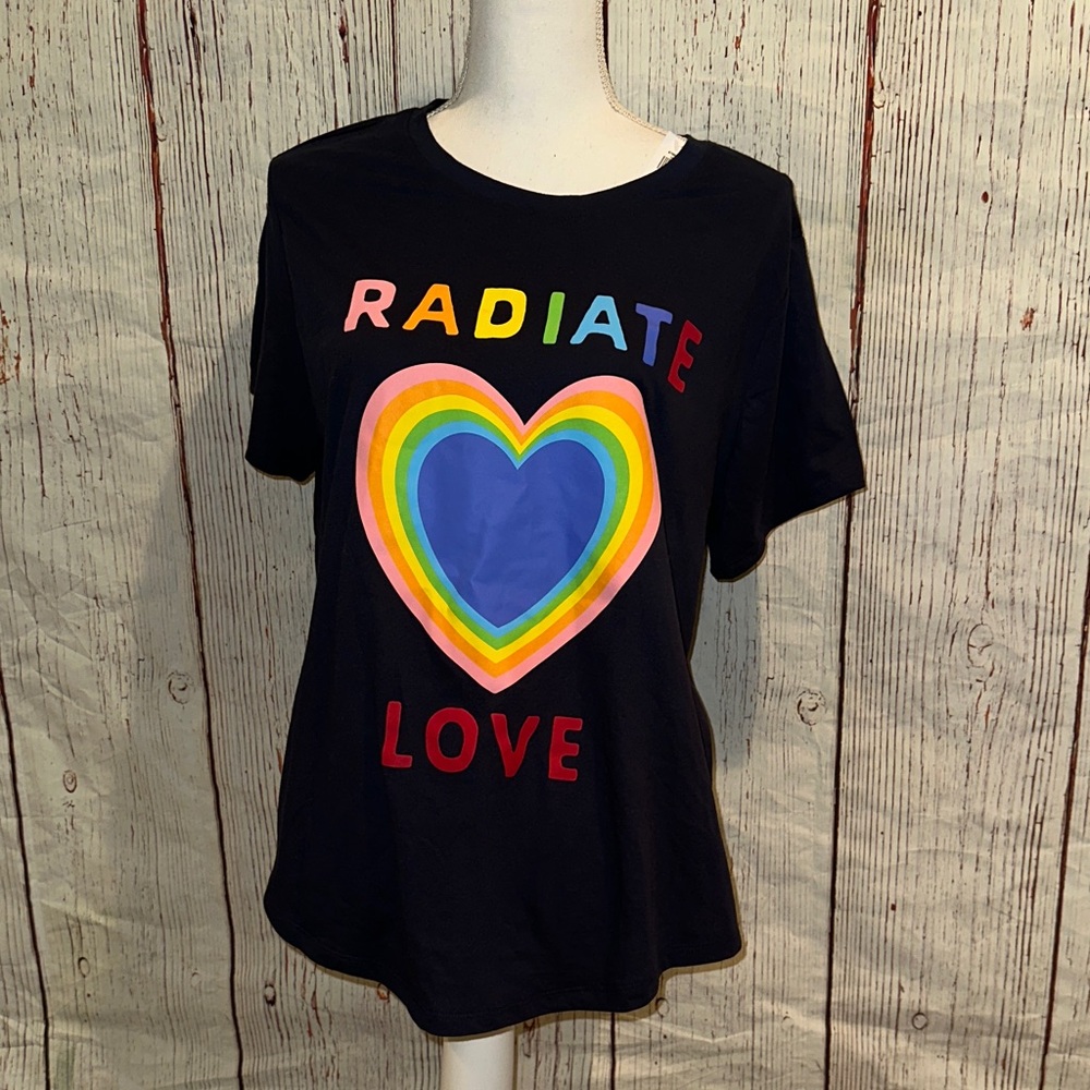 Old Navy Black Tee with Colorful Heart Design